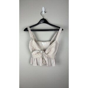 Lost + Wander - Small - Top: Beige, Striped, Knotted Bow Front, Smocked Back